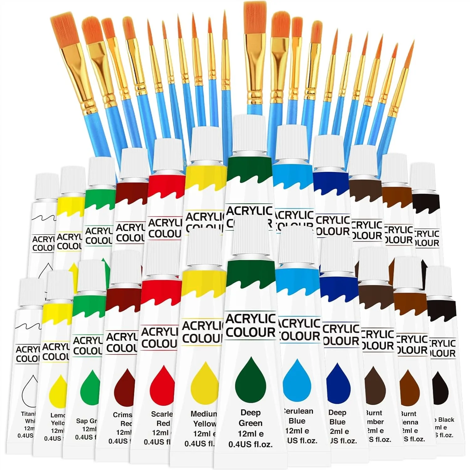 

Acrylic Paint Set 12 Colors 2 Pack With 20 Paint Brushes 24 Acrylic Paints For Adults Beginners Professional Artists For Paper Canvas Rock Wood Ceramic