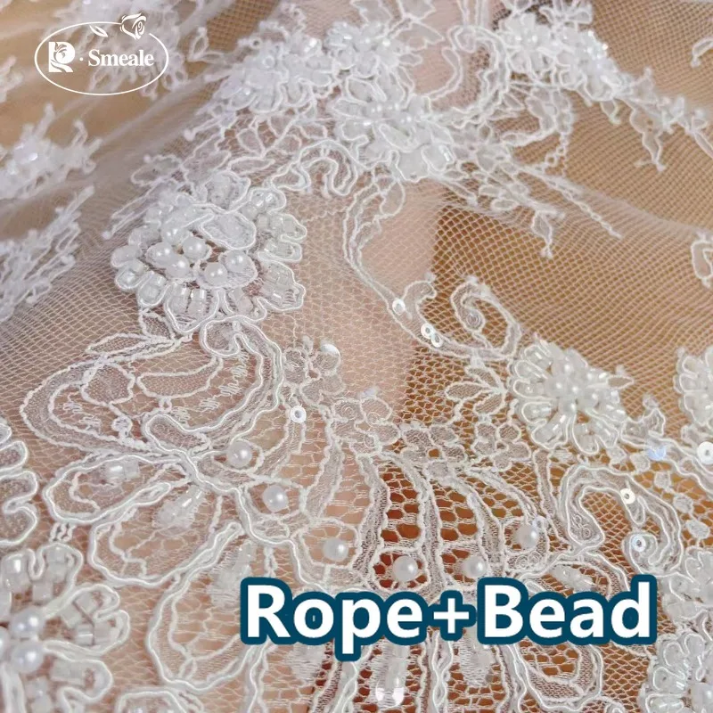 3M Eyelashes Beads Sequins Embroidery Lace Fabric Luxury Evening Dress French Lace High Quality Rope Embroidery