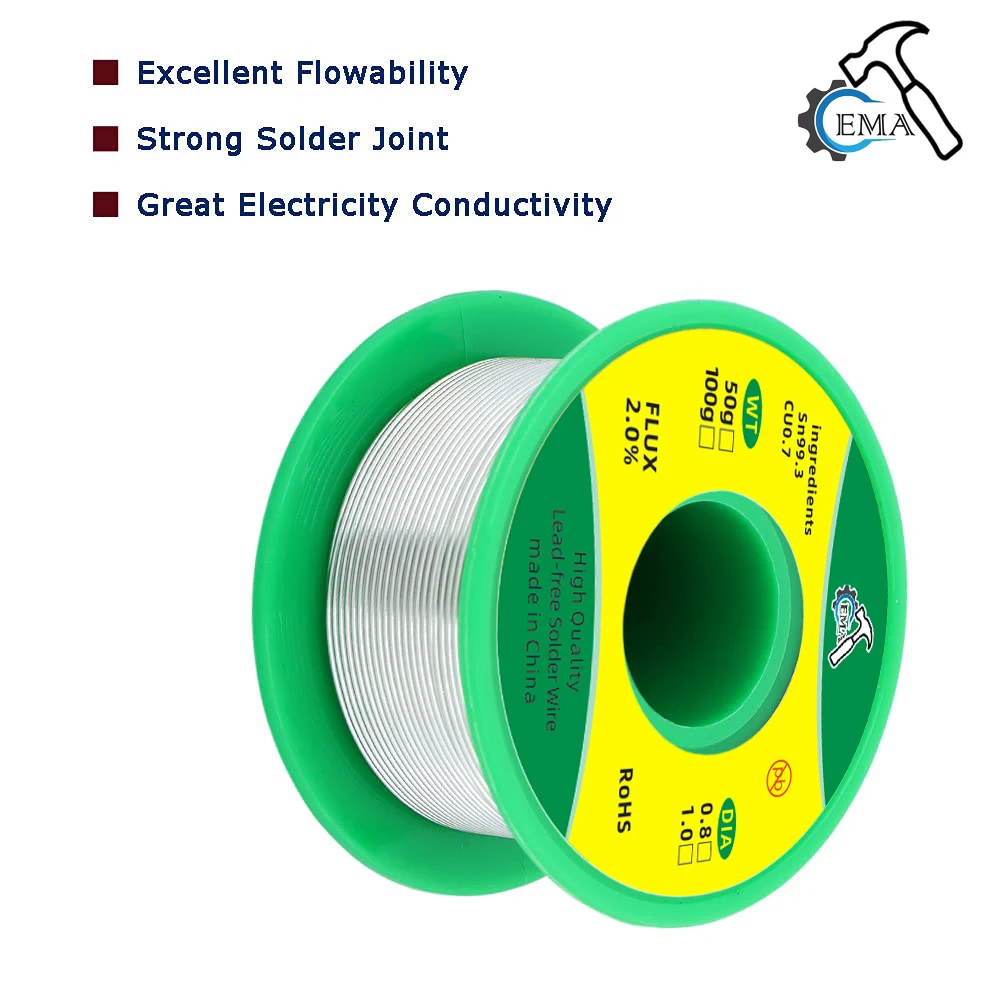 Fio de solda sem chumbo de alta pureza 50/100/500g sn99.3cu0.7 fio de solda com núcleo de resina sem lavagem fio de estanho de proteção ambiental