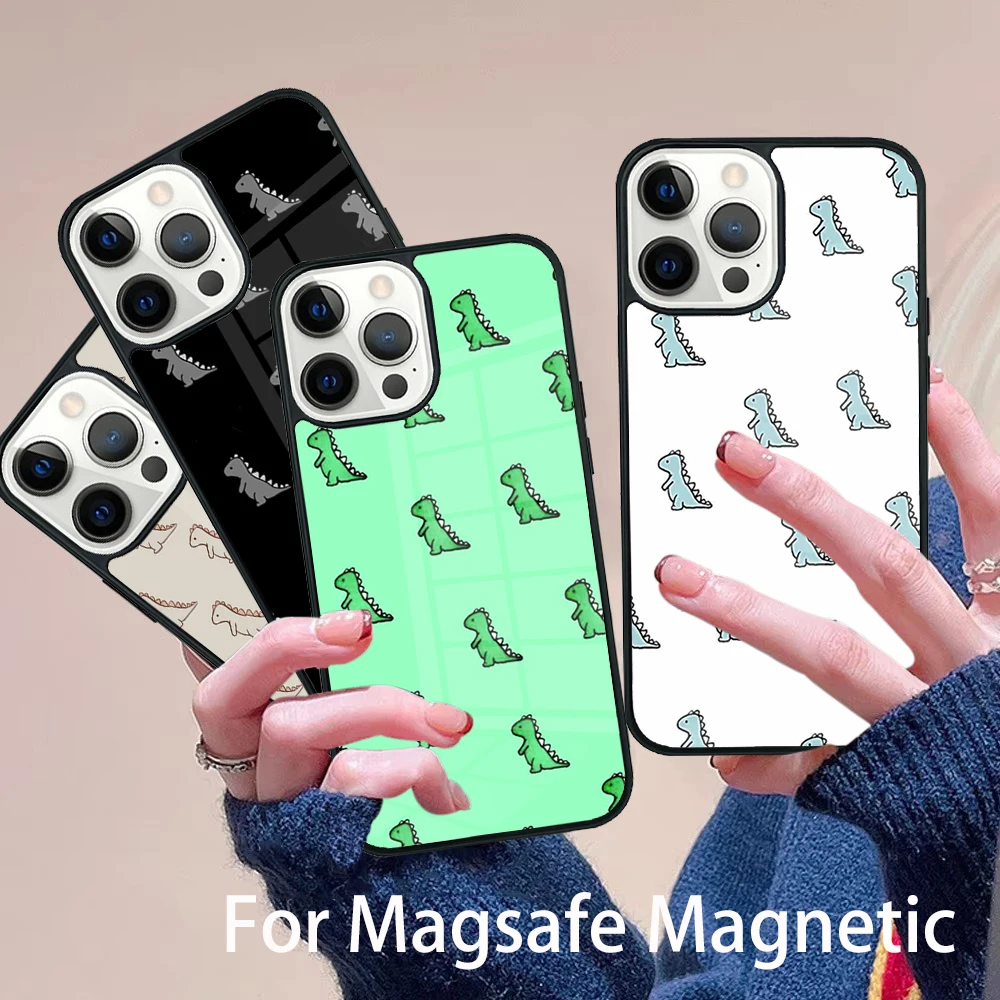 

Cute Dinosaur Animal Pattern Phone Case Magesafe Magnetic Wireless Charge Cover For IPhone 16 11 12 13 14 15 Pro Max Plus Mini
