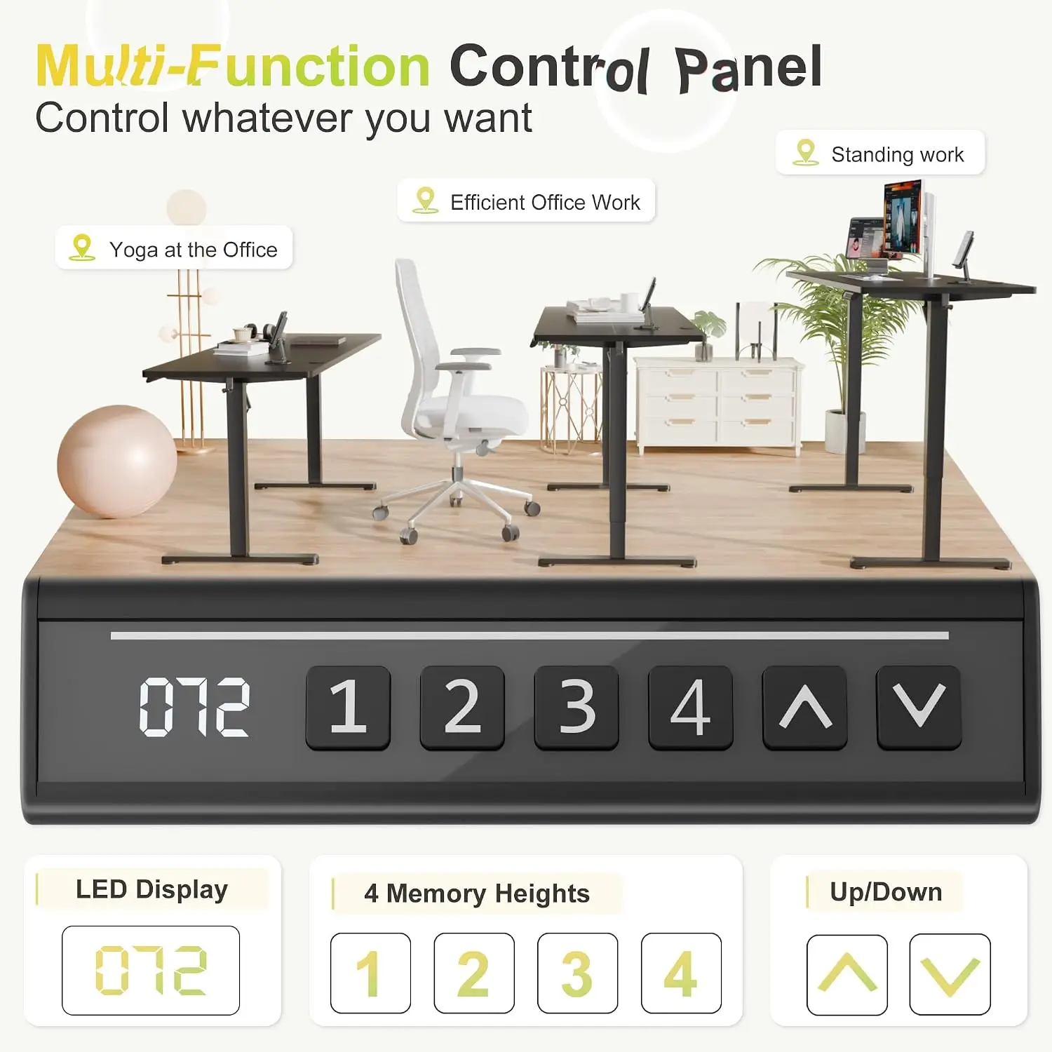 63 Inch Electric Standing Desk with Phone Holder for Home Office, Customized