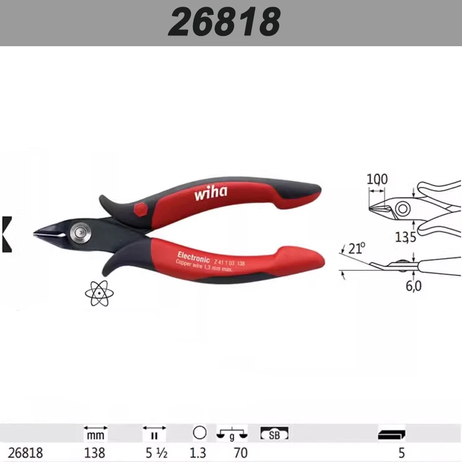 WIHA Precision Wire Cutters 138mm with Short Narrow Head for Holding Small Components Electronic Needle-nose Plier 26818