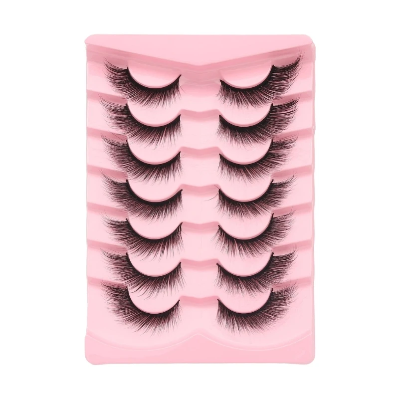 7Pairs False Eyelashes Cat Eye Look Natural Wispy Lashes Extension Volumed Fuzzy Fake Eyelashes Faux Mink Lashes Strips