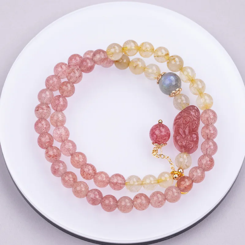 

Sheng Ji двойной круг ювелирные изделия женские финансовые удачи персиковый цвет клубника Pixiu аксессуары золотые бусины для волос кристалл L