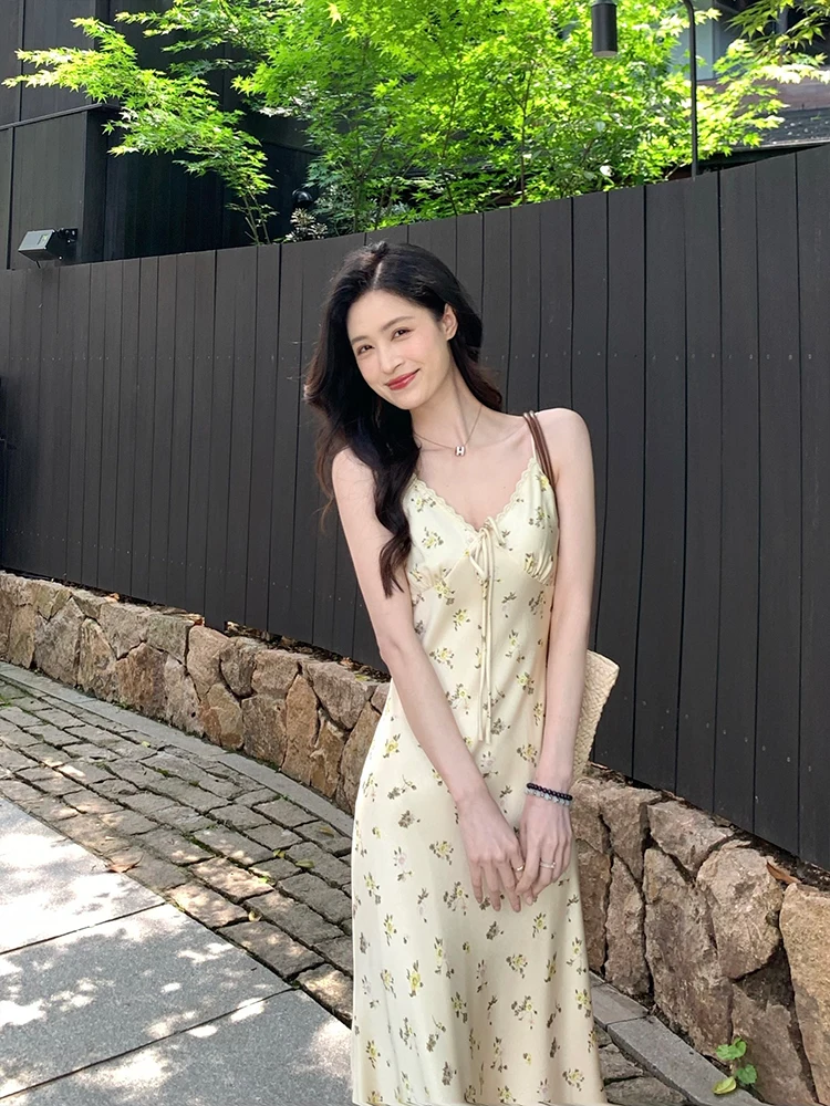 LinYanER Summer Floral Satin Wrap Dr V-Ne Svel Women's Slimming High Waist Gown Casual Vaion Sle Dr