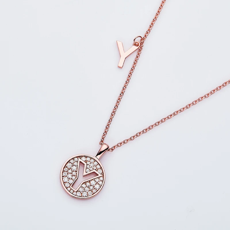 SGARIT Luxury Jewelry D Moissanite Diamond Rose Gold Plated Necklace Letter Y Necklace S925 Silver 0.27CT Diamond Woman Necklace