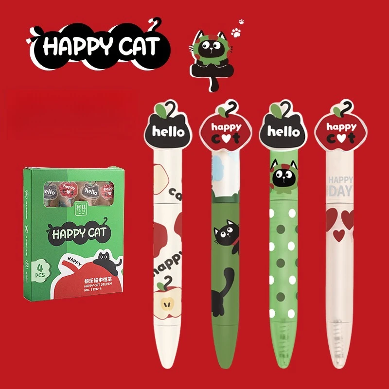 Kawai Stationery Happy Cat Pocket Pen Cure Cat Magnetic DIY Rotating Core 0.5 Quick Drying ST Brush Black Office School Supplies