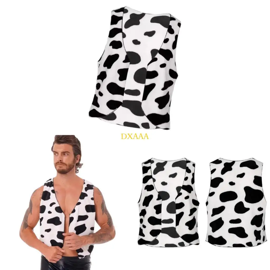 DXAA Cow Print Costume Vest Cowboy Costume Western Outfit for Halloween Cosplay Parties Sleeveless Open Front Vest Waistcoat