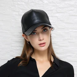 Five Panel Snapback Caps For Women Female Real Leather Hip Pop Three Metal Ring Punk Locomotive Chapeau Girl Show Ponytail Hats