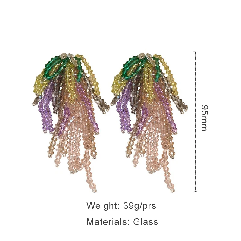Multi Color Glass Tassel Post Earrings For Women Fashion Jewelry Heavy Trendy New Style Holiday Accessories Wholesale Gift C1715