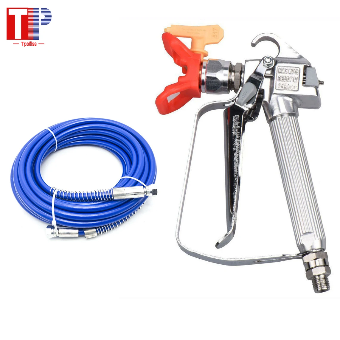 

Tpaitlss 3600PSI Airless Paint Spray Gun with 517 Tip and Hose Flexible Fiber 26Ft for TItan Wagner Titan Pump Sprayer Machine