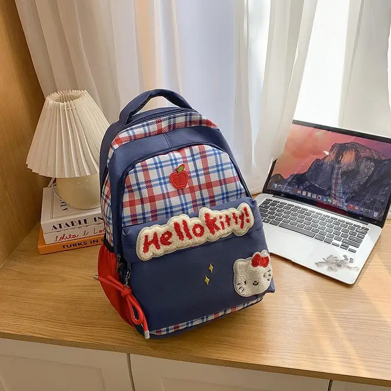 جديد ريترو شبكة تصميم الكرتون مرحبا كيتي عالية السعة على ظهره مقاوم للماء حقيبة مدرسية تفتيح العبء موضة مهرجان هدية