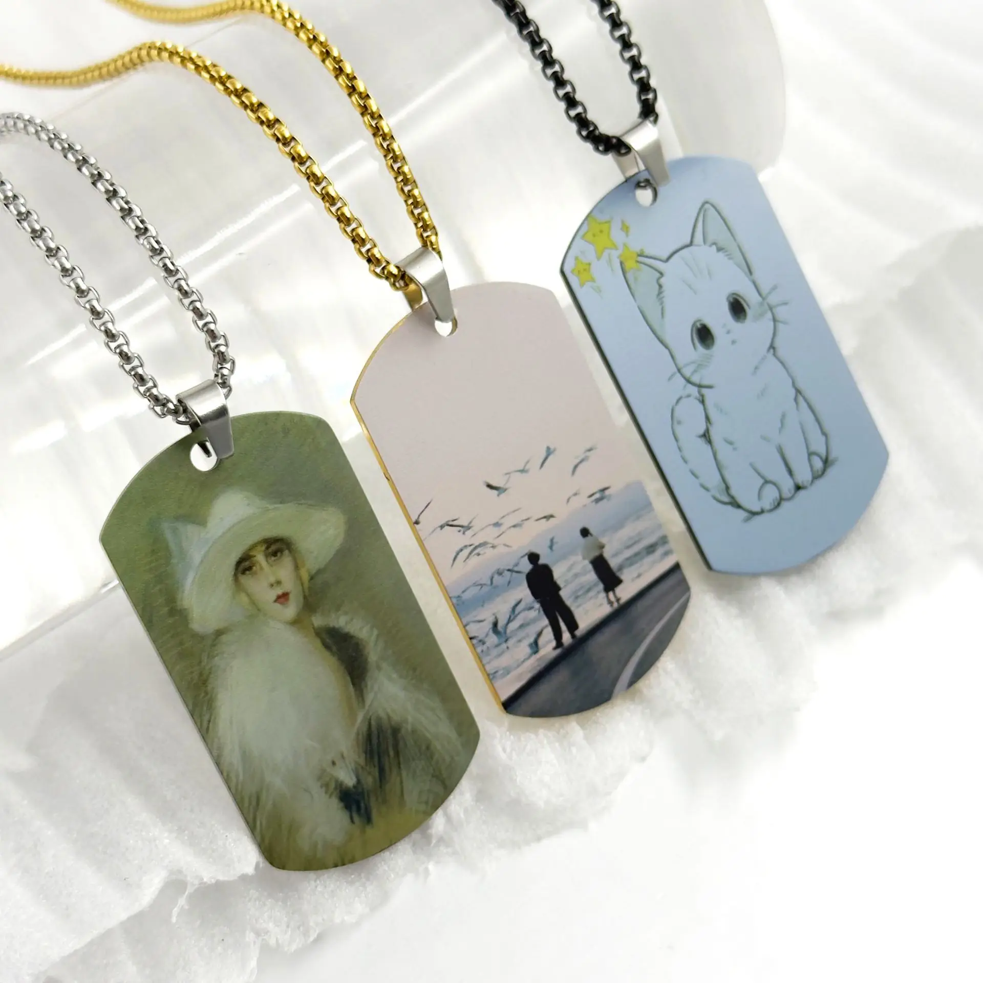 

2025 Minimalist engraved DIY stainless steel tag necklace custom pattern fashionable pendant jewelry ins pet dog tag gift