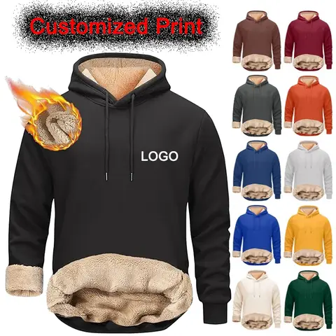 Customized Hoody Thick Pullovers Men Fashion Autumn and Winter Long Sleeve Personality Printed Sweatshirts Fleece Liner Hoodies