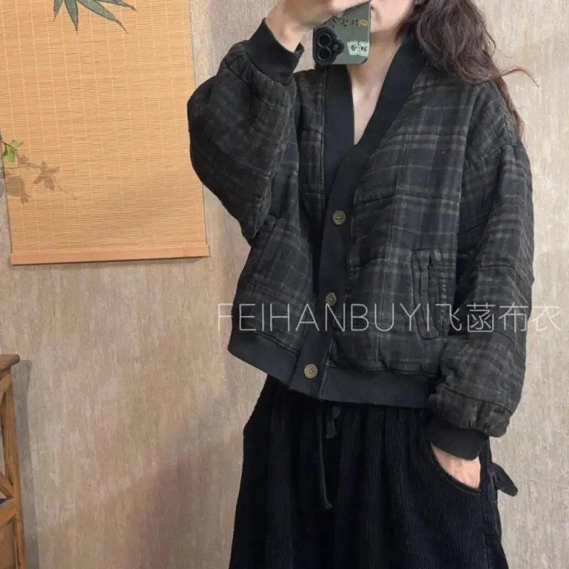 

Новое поступление, осенне-зимний художественный стиль, женские свободные повседневные короткие пальто с v-образным вырезом, высокое качество, утепленные хлопковые винтажные куртки F99