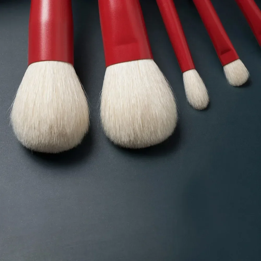ONE ORCHID 7 pezzi pennelli per trucco colore rosso pelo di capra set polvere cosmetica ombretto fard miscelazione bellezza trucco maquiagem