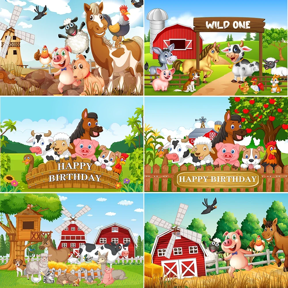 Cartoon Farm Animals Backdrop Newborn Baby Birthday Party Poster Decoration Photography Background Photobooth Props Photo Studio