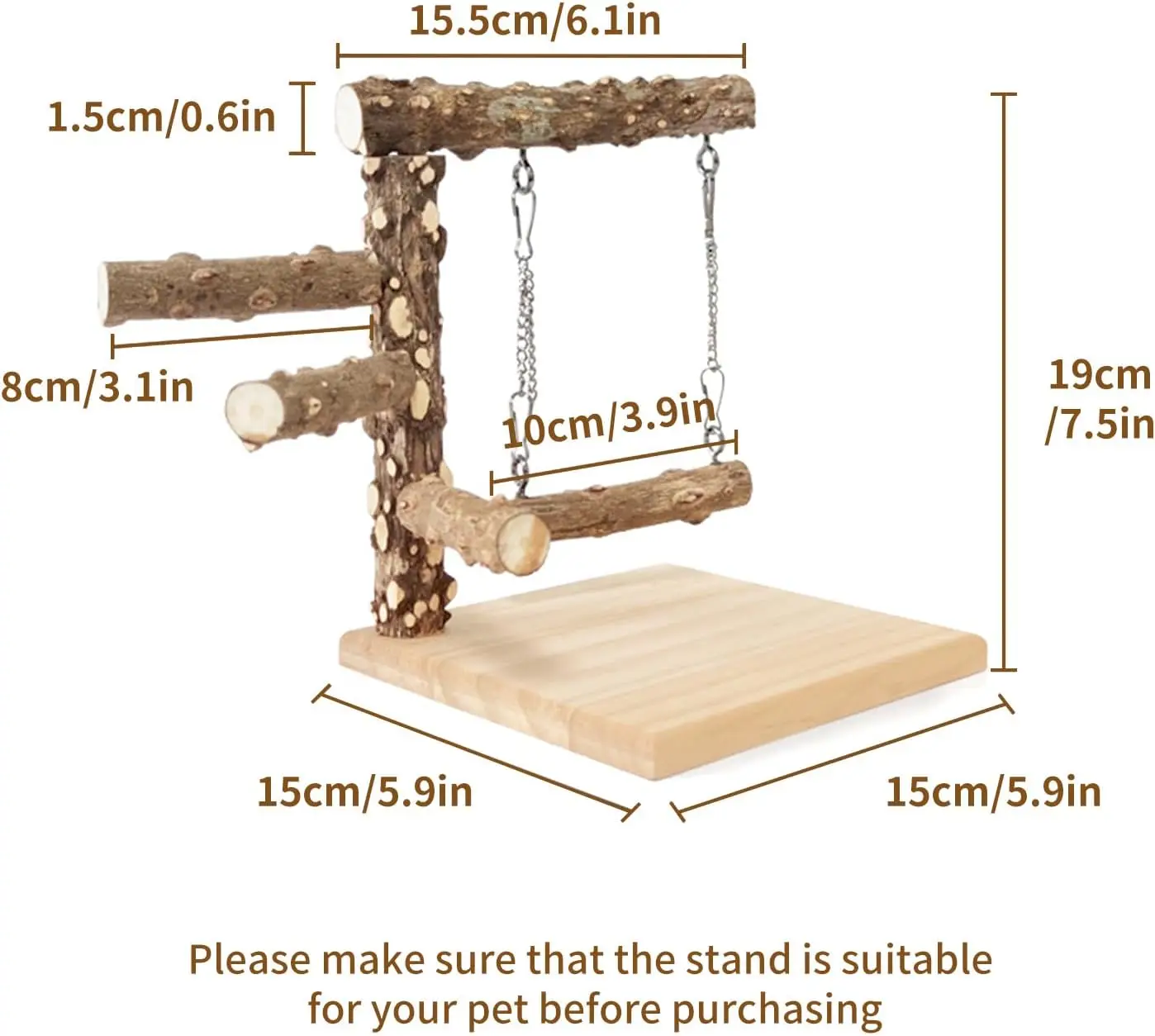 Bird Perch Stand Tabletop, Natural Pricklyash Wood Parrot Playground, Bird Cage Accessories for Parakeets Conure Lovebirds