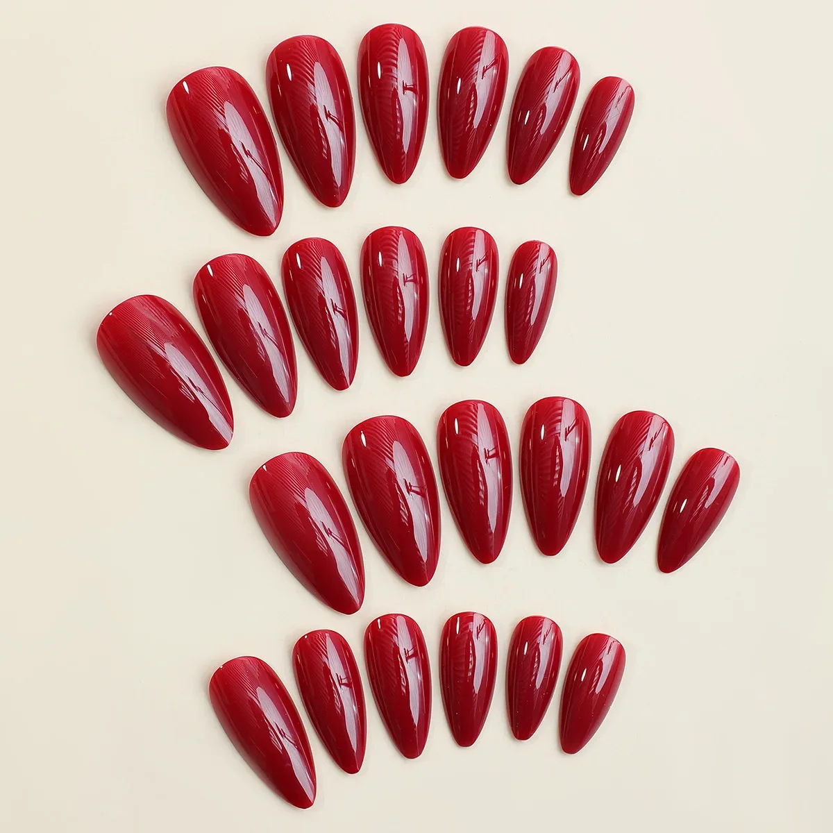 24Pcs Red Almond Pure Color Press on Fake Nails Wearable Simple New Year  Acrylic False Nails with Glue Full Cover Manicure Tips