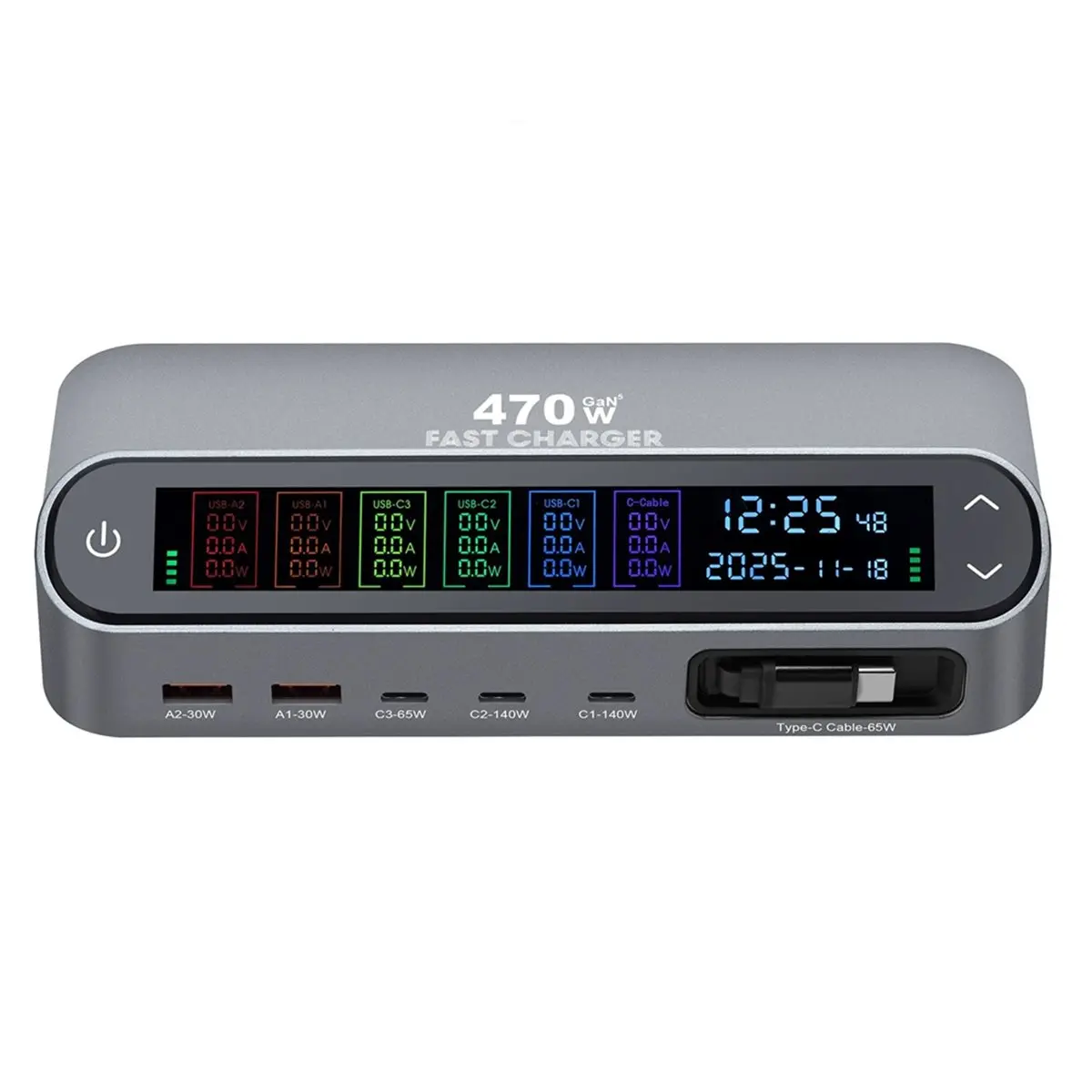 ~CLEARANCE A 470W/405W LCD Display Screen GAN Desktop Charger Multi Port Charger 140W Type C Fast Charging 470W EU Plug