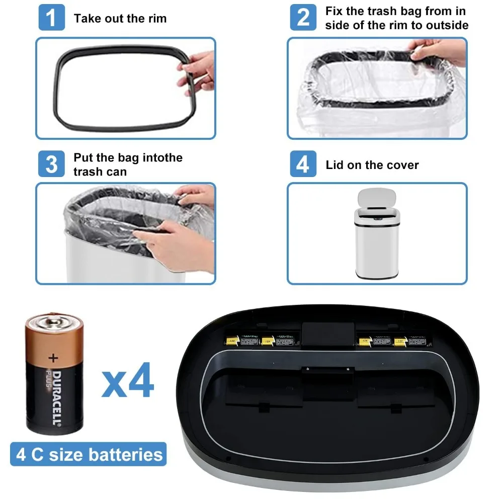 سلة مهملات بمستشعر حركة أوتوماتيكي بدون لمس، سلة مهملات مطبخ من الفولاذ المقاوم للصدأ سعة 13 جالونًا، سعة مضادة لبصمات الأصابع سعة 50 لترًا