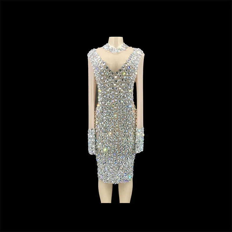 ประกายเพชรเลื่อมชุดราตรีหรูหราค็อกเทลปาร์ตี้ชุดราตรี High-end STAGE Host Performance Robe Luxe Cérémonie