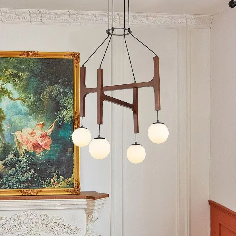 Medieval Minimalist Luxury Living Room Nordic Duplex Staircase Dining Room Bar Counter Magic Bean Solid Wood Molecular Lamp