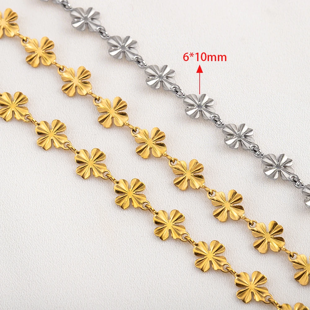 Chaînes à fleurs dorées en acier inoxydable de 0.5/1 mètre, chaîne trèfle à quatre feuilles pour la fabrication de bijoux, collier, Bracelet, accessoires artisanaux