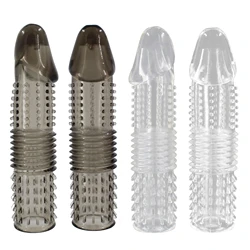 Male Masturbator Transparent Crystal Cover Penis Enlargement Lock Essence Wolf Tooth Cover Husband and Wife Fun Products