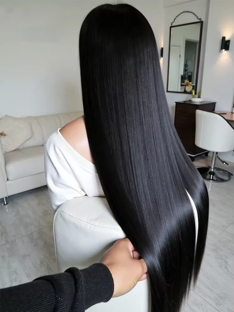 

40 30 дюймов Bone Straight 13x6 HD Прозрачный парик из натуральных волос на кружеве спереди Предварительно сорванный Raw Remy Lace Frontal Черный парик для женщин