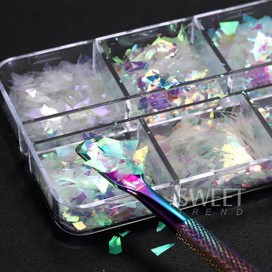 6 Gitter AB schillernde Nagelglitzerflocken unregelmäßige Aurora Sparkle Pailletten Kristallglas Fee Paillette DIY Maniküre Dekor Scheibe – Detail 7