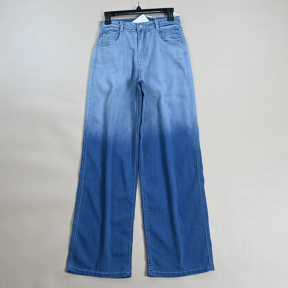 

Summer New High Waist Comfortable Faionable Wide Leg Jeans Waed adient Color Long Loose Fit Floor-Length Casual Trousers