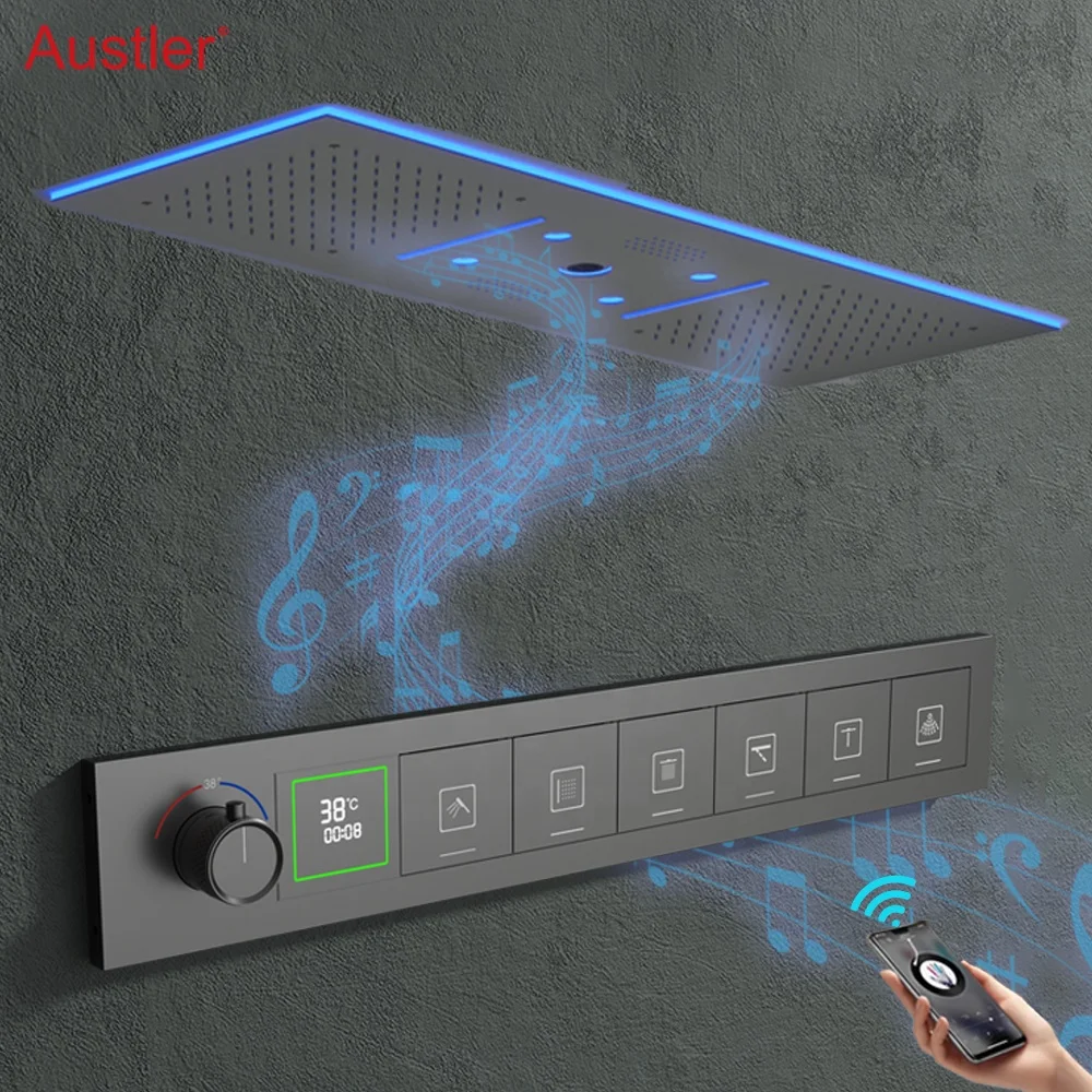

2025 Music Shower Head Bathroom LED Rain Shower Set Thermostatic Waterfall Rainfall Shower System Set for Bathroom