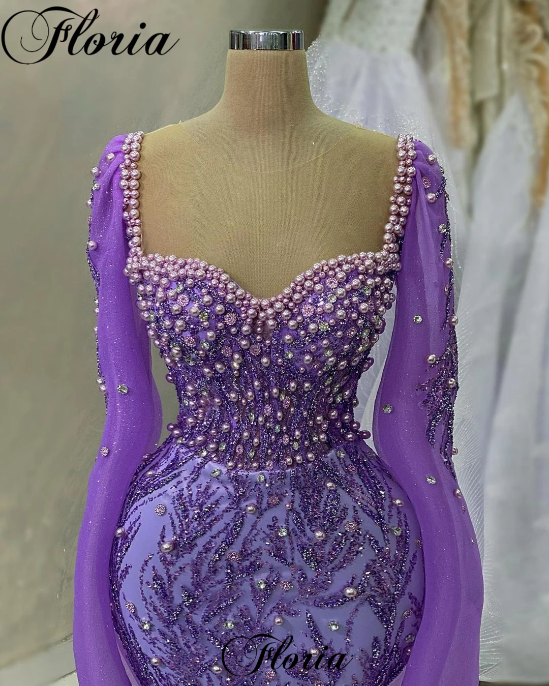 Dubai Arabic Purple Evening Dresses Pearls Sweetheart Evening Gowns Turkish Coutures Robes De Soirée Prom Dresses For Women