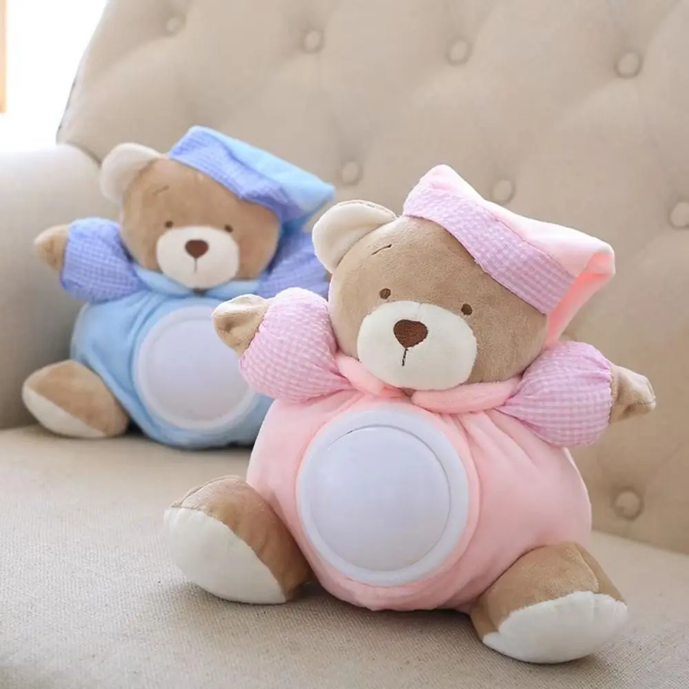 Portable Musical Appease Bear Toys Breathing Light Press Type Baby Plush Dolls Interactive Soft Sleeping Comfort Bear Gifts