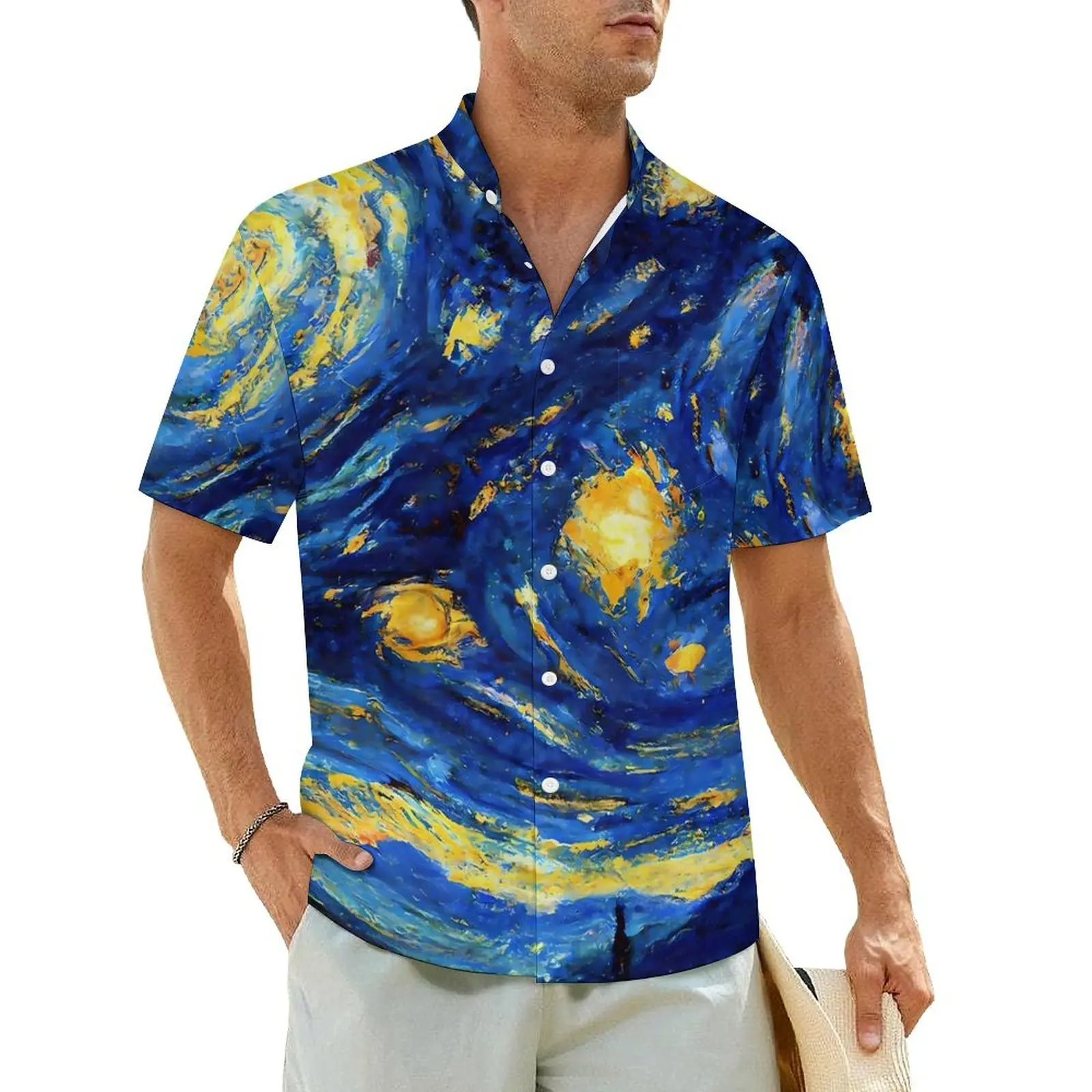 

Abstract Starry Night Casual Shirt Van Gogh Elegant Hawaii Shirts Man Short-Sleeved Vacation Stylish Design Oversized Blouses