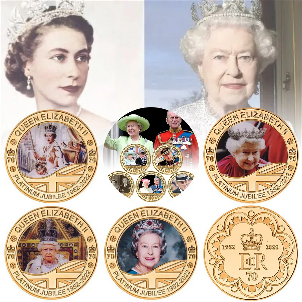 1926-2022 Queen Elizabeth II Commemorative Coin Gold Plated Metal Royal Family Challenge Coins Collectible Medal Souvenir Gifts