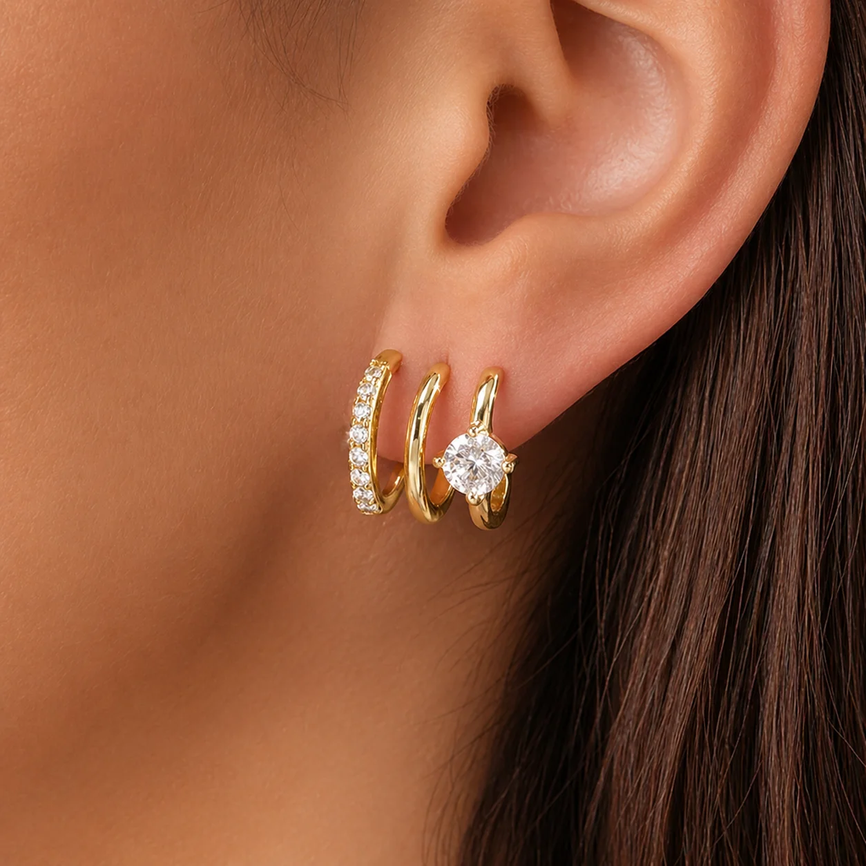 3 Pairs Gold Color Zircon Hoop Earrings Set For Women Fashion Shiny Crystal Huggie Earrings Party Daily Wear Jewelry Gifts 2026