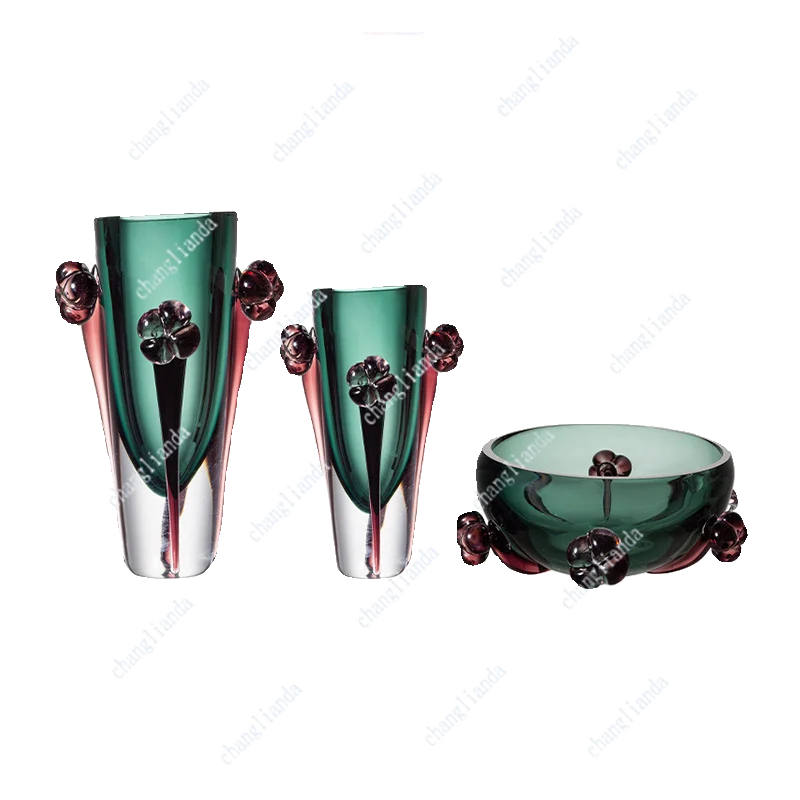 Modern Turquoise Tall Crystal Glass Vase Thickened Hand Blown Flower Container Home Table Floor Floral Decor Ornament