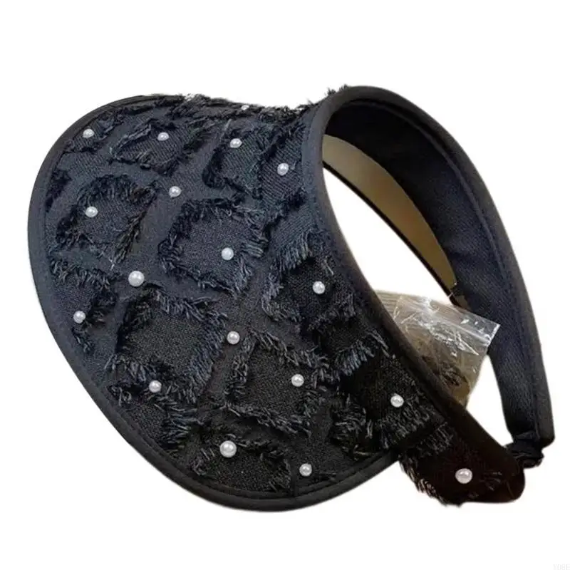 오픈 탑 태양 모자 비즈 장식 모자 야외 스포츠 모자 소녀 여행 하이킹 태양 모자 Y08E