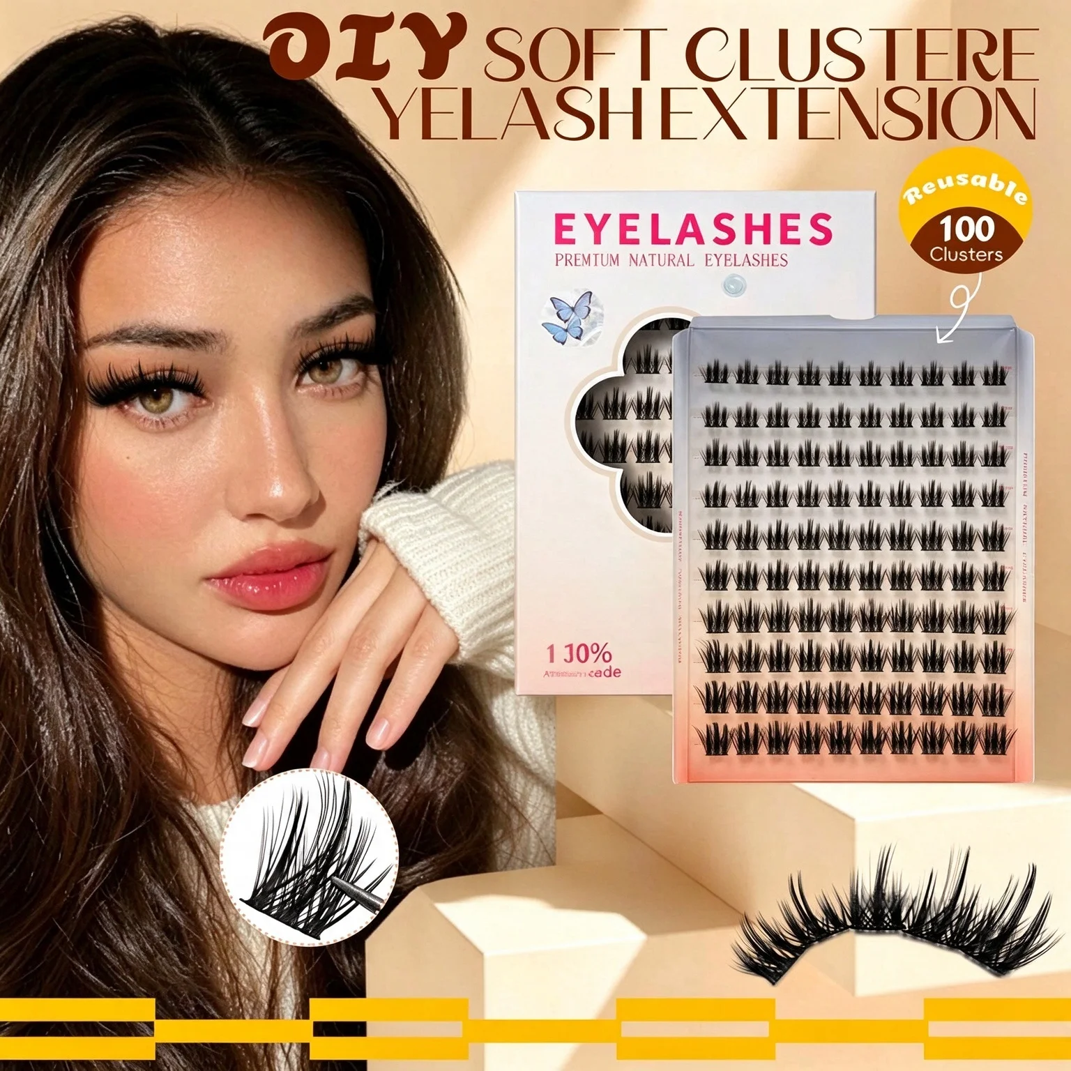 120 Clusters DIY Cluster Lashes, 8-16mm Mixed Length C Curl, Handmade 3D Fluffy Segmented Lashes, Natural Layered Voluminous Eye