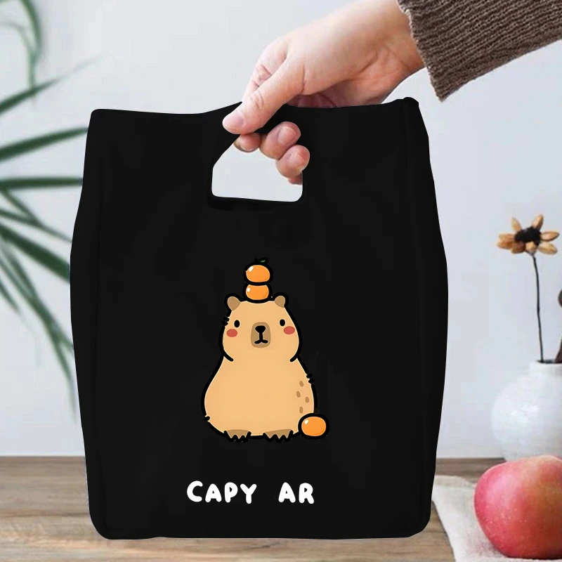 Cartoon Capybara Print Portable Lunch Bag Women Men Kids Food Thermal Box Multi-function Office Bento Insulated Lunch Handbag