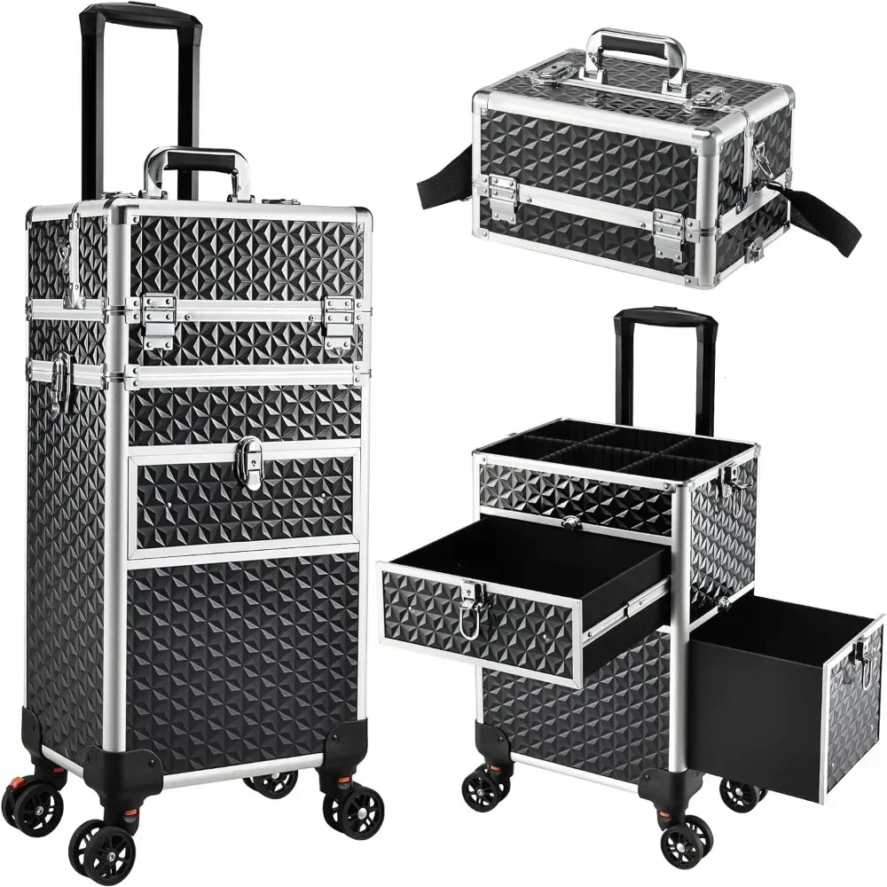 

Rolling Makeup Case With Wheels & Drawers Large Professional Cosmetology Trolley Case Lockable Travel Cosmetic Storage Organizer