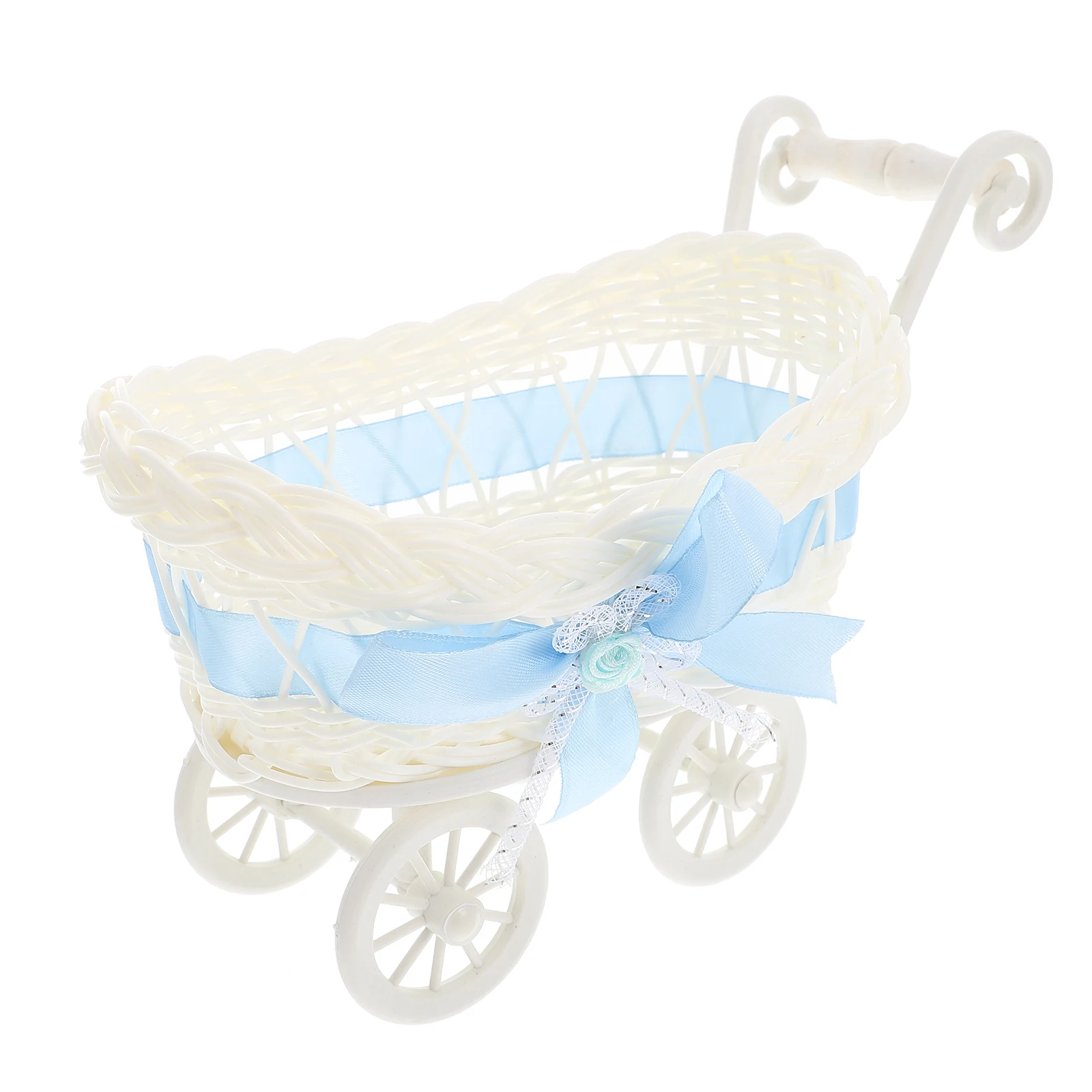 Cesta de almacenamiento tejida de ratán Artificial, contenedor de dulces, carrito de compras de escritorio, regalos adornados, decoración para fiesta de boda y Baby Shower