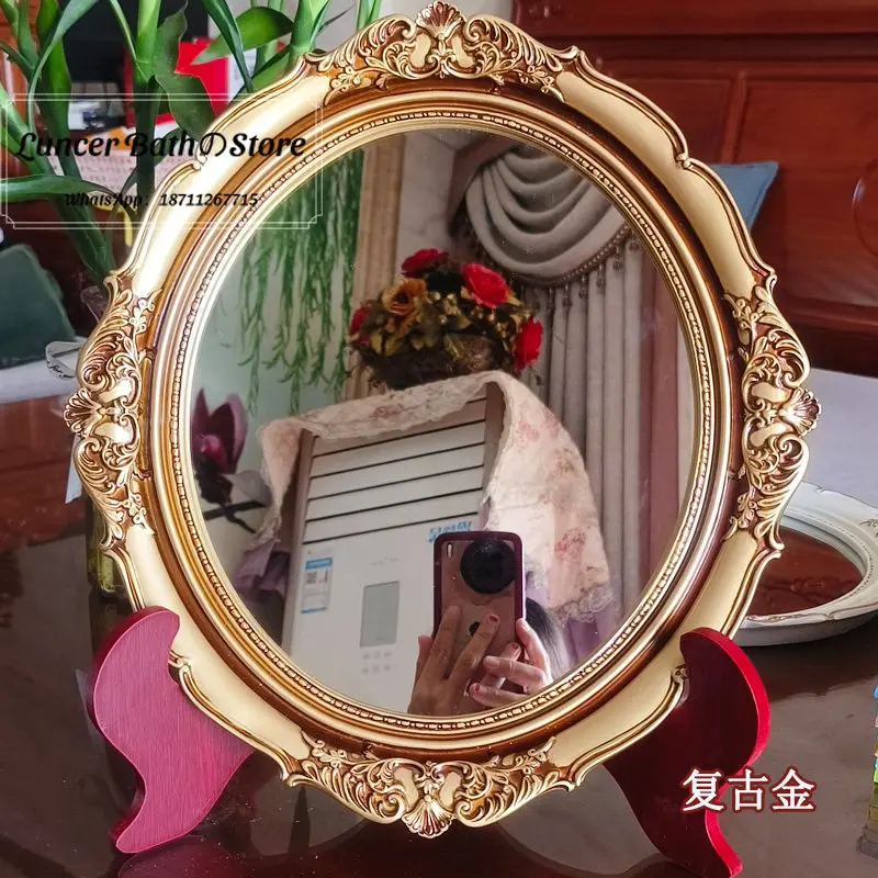 European Retro Vanity Mirror Vintage Desktop Makeup Mirror Elegant Dressing Table Mirror for Bedroom Home Decor