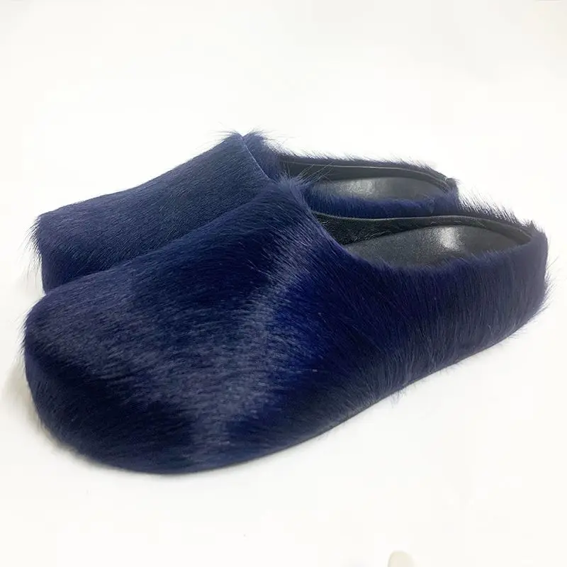 2024 High-Quality Hot Sale Fur Slippers Thick Soled Women's Men's Fashion Casual Shoes  Round Head Horse Hair  Mueller Shoes