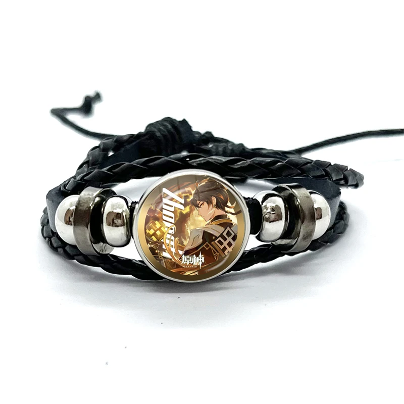 Game Genshin Impact Bracelet Cartoon Anime Zhongli Hutao Tartaglia Cosplay Jewelry Multilayer Snap Button Leather Bangles