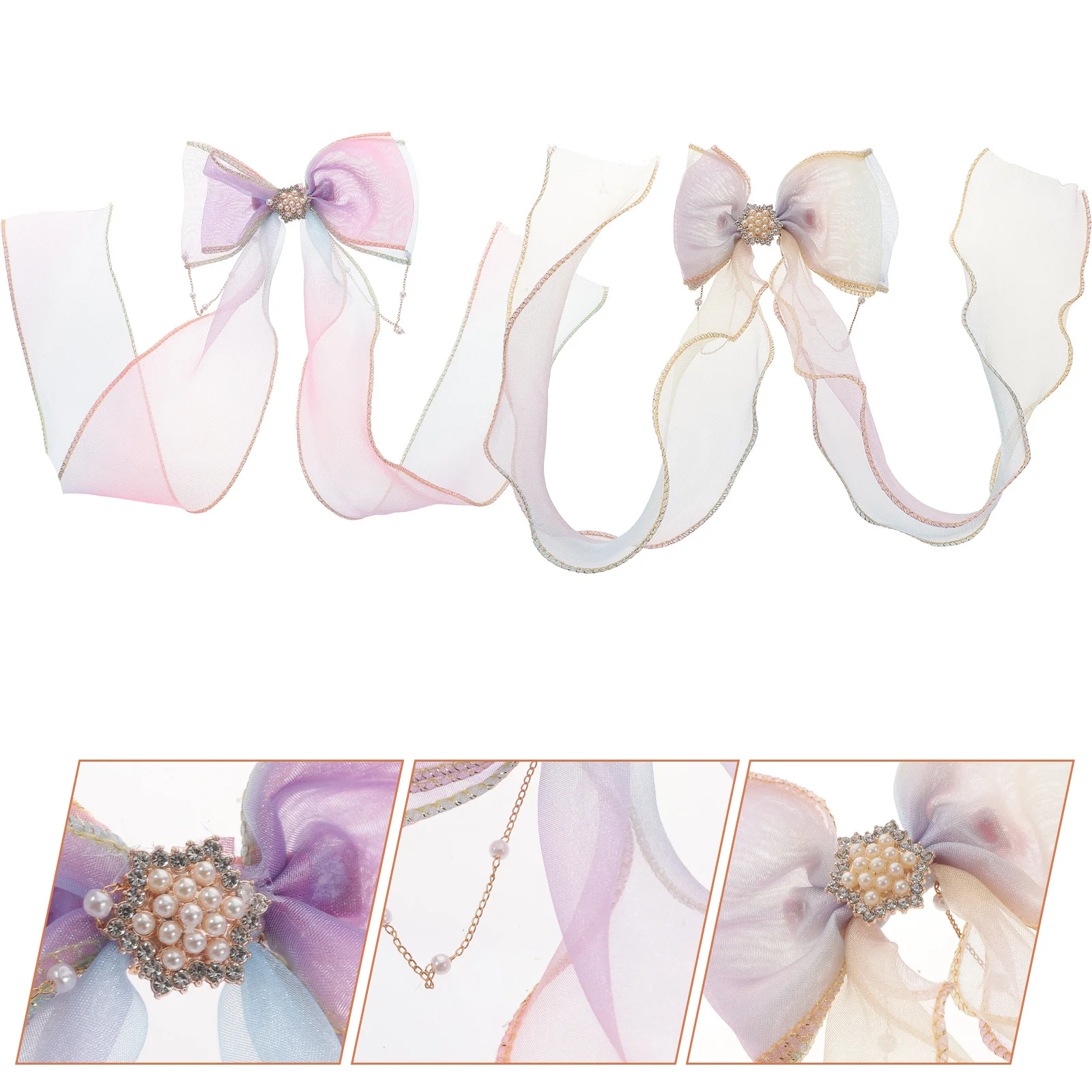 

2 шт., заколки для волос с бантом, элегантные маленькие бантики, заколки для волос с длинной лентой для свадебной вечеринки, работы, заколки для волос, банты для