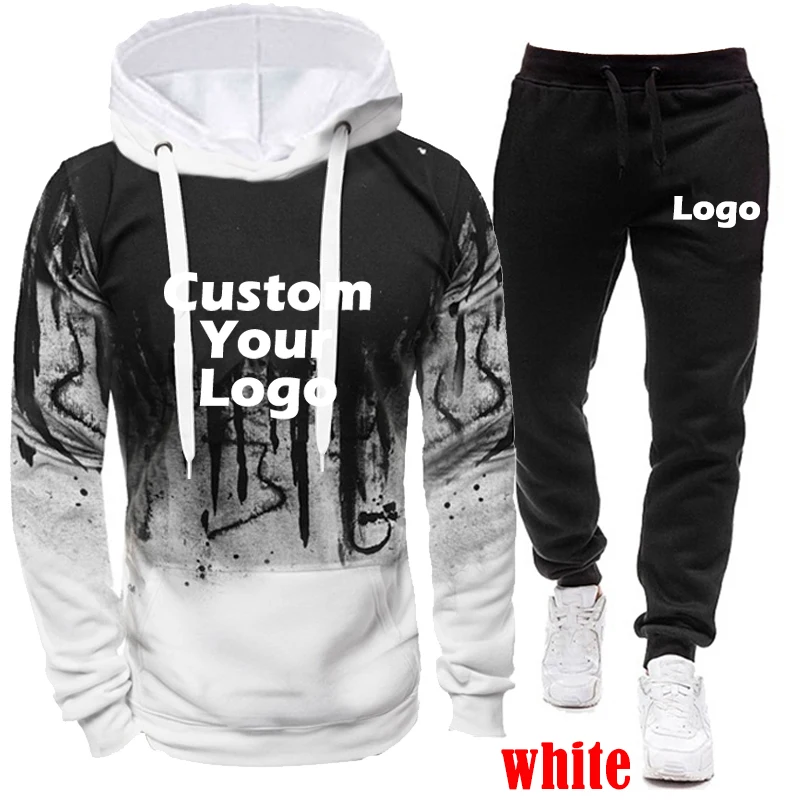 Setelan Hoodie musim dingin kustom musim gugur celana merek Fashion pria DIY pakaian olahraga luar ruangan pakaian olahraga tinta cipratan Jogging kasual