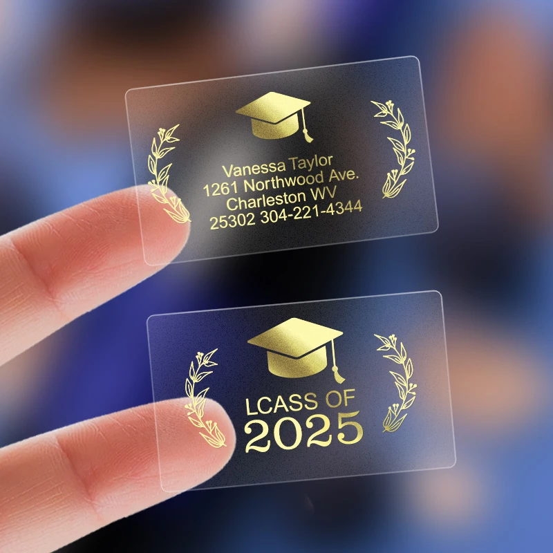 ‌Custom Gold Foil Graduation Labels - Transparent Waterproof Stickers for 2025 Party Decor, Personalized Souvenirs & Event